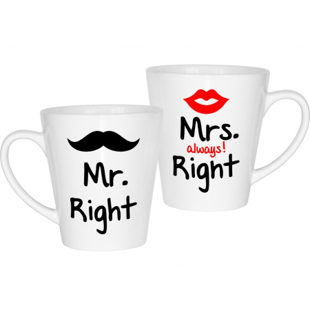 Kubki latte na walentynki dla par zakochanych komplet 2 sztuki Mr Right Mrs always Right